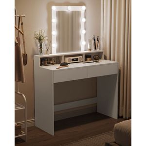 Kaptafel van witte spaanplaat - Vanity Desk - Make-uptafel - Ruime opbergruimte - 40 cm x 100 cm x 145 cm