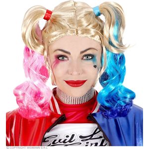 Widmann - Cheerleader Kostuum - Cheerleader Pruik Roze Blauw - Blauw, Roze, Blond - Halloween - Verkleedkleding