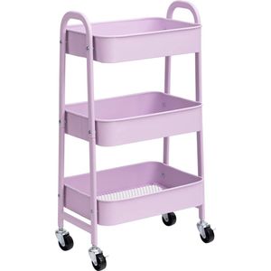 Opbergwagen 3-etages Metaal Utility Cart Rolwagen, Organizer Trolley met Wielen voor Keuken Make-up Badkamer Kantoor, Lichtpaars