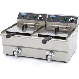 Maxima Frituurpan 2x 16 L - 2 Manden - met Tapkraan - Friteuse - Dubbele Horeca Frituur Pan - RVS - Professioneel - 32 Liter