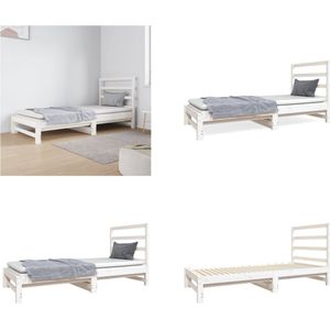 vidaXL Slaapbank uitschuifbaar massief grenenhout wit 2x(90x190) cm - Slaapbank - Slaapbanken - Bedbank - Bed