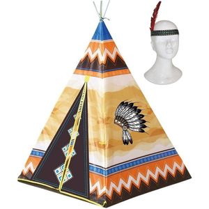 Speelgoed indianen wigwam tipi tent 130 cm - Inclusief indianentooi met veer