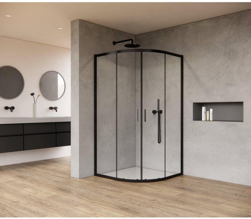 FugaFlow Efficiente Vetro Douchecabine - 90x90x200cm - kwartrond - helder glas - profiel - mat zwart