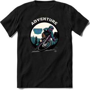 Adventure | TSK Studio Mountainbike kleding Sport T-Shirt | Blauw - Paars | Heren / Dames | Perfect MTB Verjaardag Cadeau Shirt Maat 3XL