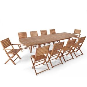 Oviala - Uitbreidbare tafel en 10 houten stoelen