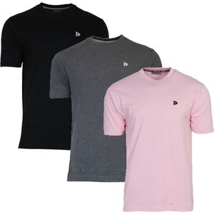 3-Pack Donnay T-shirt (599008) - Sportshirt - Heren - Black/Charcoal-marl/Shadow pink (567) - maat S