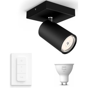 Philips Hue Kosipo Opbouwspot (Zwart) - Warmwit Licht - Incl. Hue Dimmer Switch - Wandspot of Plafondspot met 1 Lichtpunt - GU10 - Hue White