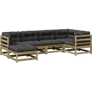 The Living Store 6-delige Loungeset met kussens geïmpregneerd grenenhout - Hoeken Bank - Lounge Set - Tuinset - Houten Bank - Buitendrank