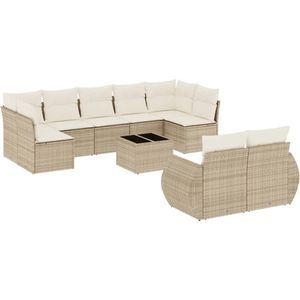 vidaXL 10-delige Loungeset Poly Rattan Beige Tuinlounge - Lounge Set - Buitendecoratie - Buitenkamer - Loungebank