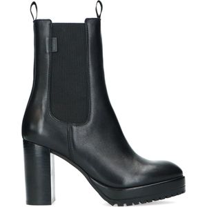 Manfield - Dames - Zwarte leren chelsea boots met hoge hak - Maat 39