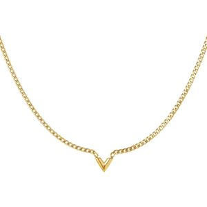 Edelstalen Ketting Letter V - Yehwang - Schakelketting - One size - Goud