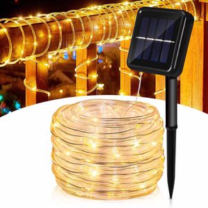 Solar Tuinverlichting op Zonneenergie - 100 LED Lichtsnoer Buiten - 10 m - Fairy Lights - Buitenverlichting Lichtslinger - Lichtsnoeren - LED Lichtslang- Warm White