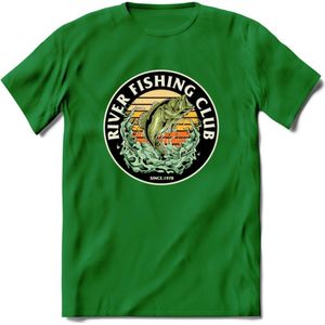 Fishing Club - Vissen T-Shirt | Beige | Grappig Verjaardag Vis Hobby Cadeau Shirt | Dames - Heren - Unisex | Tshirt Hengelsport Kleding Kado - Donker Groen - 3XL
