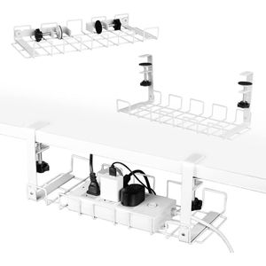 Baskiss kabelbeheerlade 2 stuks 40 cm kabelorganizer met klemhouder voor kabelbeheer Stapelbaar handvat metalen draadkabelhouder voor bureaus, kantoren en keukens (wit)