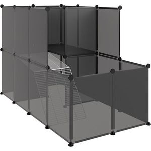 vidaXL-Dierenhok-klein-142x74x93-cm-polypropeen-en-staal-zwart