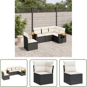 The Living Store 5-delige Loungeset met kussens poly rattan zwart - Loungeset - Tuinset - Lounge - Outdoor Furniture - Garden Furniture