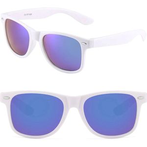 Fako Sunglasses® - Heren Zonnebril - Dames Zonnebril - Classic - UV400 - Wit Frame - Blauw/Paars Spiegel