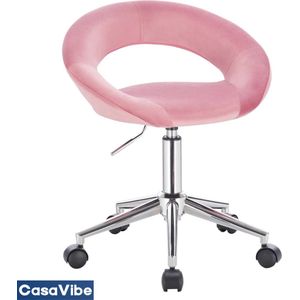 CasaVibe Salon Stoel - Behandelstoel - Kruk met wielen - Werkstoel - Kapper stoel - Visagiestoel - Roze