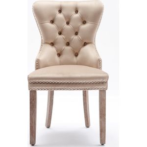 Merax Esszimmerstuhl 6er Set - Beige Samt Polsterstoelen met Unieke Deurklopper - Massief Houten Poten en Nagelkopafwerking