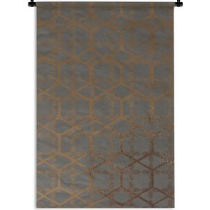 Wandkleed Luxe patroon - Luxe patroon met bronzen lijnen op een grijsblauwe achtergrond Wandkleed katoen 60x90 cm - Wandtapijt met foto