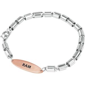 Max 980100278 Stalen Armband met Sterrenbeeld - Ram - Staal - 22 cm - Rosekleurig - Zilverkleurig