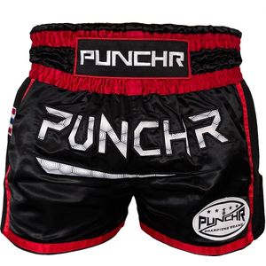 PunchR™ Muay Thai Short Super Mesh Zwart Rood maat S