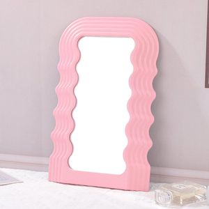 10 x 16 inch golfspiegel decoratieve wandspiegel, hangende spiegels voor slaapkamer woonkamer dressoir decor rechthoek roze