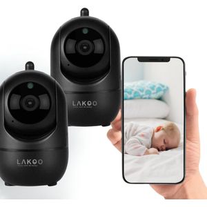 Lakoo - Babyfoon met Camera en App - WiFi - FULL HD - Baby Monitor - Baby Camera - Bestverkocht - Babyfoons met Beweeg en Geluidsdetectie - Zwart - Indoor - Night Vision for Baby/Nanny - FULL HD - Baby Monitor 2 Pack