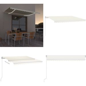 vidaXL Luifel handmatig uittrekbaar met LED 450x350 cm crèmekleurig - Uitschuifbare Luifel - Uitschuifbare Luifels - Uittrekbare Luifel - Uittrekbare Luifels