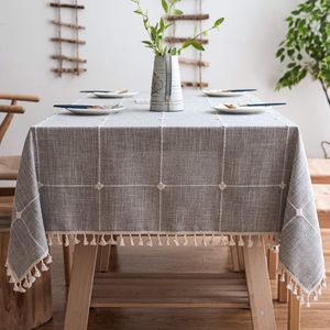 Tafelkleed rechthoekig geruit katoenlinnen anti-stof voor eettafel keukendecoratie (140 x 220 cm, grijs geruit)