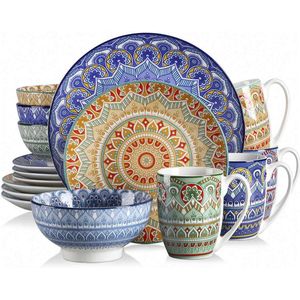 Roroa Serviesset Bohemian - Serviesset 4 persoons - Porselein - Bohemian Patroon - Bordenset - Borden - Servies - Serviesset 4 persoons