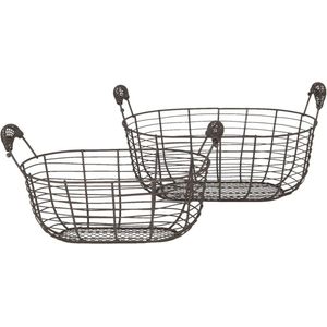 Clayre & Eef Opbergmand Set van 2 Bruin Ijzer Rond Mand