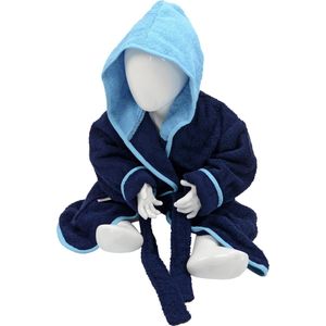 ARTG Babiezz® Baby Badjas met Capuchon Donkerblauw - Zeeblauw  - Maat  68-74