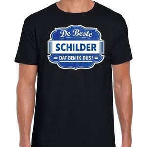 Cadeau t-shirt voor de beste schilder voor heren - zwart met blauw - schilders - kado shirt / kleding - vaderdag / collega L