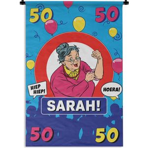 Wandkleed - Wanddoek - Verjaardag - 50 Jaar Sarah - Ballonnen - 60x90 cm - Wandtapijt