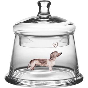Clayre & Eef Voorraadpot Deksel Ø 12x13 cm Glas Rond Teckel Voorraadbus