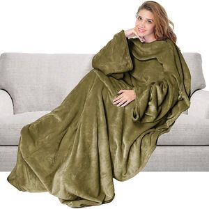 GINY - Plaid met mouwen 150x200 cm - superzacht - flannel fleece - Military Olive - groen