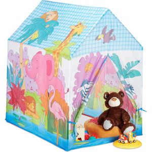 relaxdays speeltent jungle - kinderspeeltent safari - speelhuis dieren - kleurrijke tent