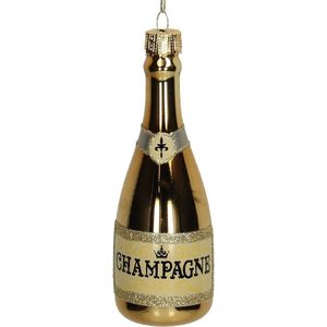 Oneiro's luxe Ornament Champagne Bottle Glass Gold 15cm - kerstbal - luxe verpakking – kerstcollectie – kerstdecoratie – kerstboomhanger – kerstversiering - kersthanger