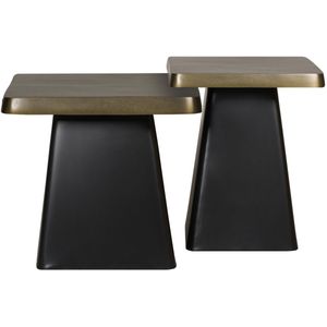 Bijzettafel Barra - Set 2 stuks - Metaal - Zwart / Brons - 49x45x49 / 40x50x40 cm (BxHxD)