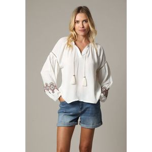 DEELUXE Losse blouse met reliëfstof, pofmouwen en geborduurde applicatie L