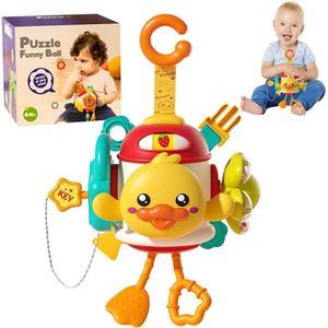 Busy Activity Cube, 6-in-1 activiteitenkubus, Montessori-speelgoed voor baby's, motoriekdobbelsteen, stressdobbelsteen, motoriekspeelgoed vanaf 1, 2, 3, 4 jaar ( Eend)