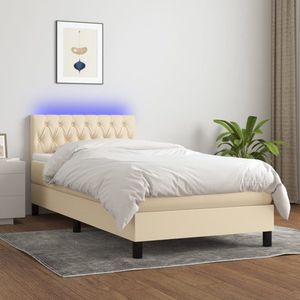 The Living Store Bed LED met Pocketvering Matras - 90x190 cm - Crème