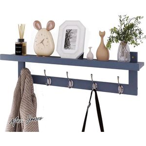 Mrs. Jones Wandkapstok met plank 74 cm - bamboe - 5 haken - grijs - badkamer slaapkamer keuken woonkamer mudroom .