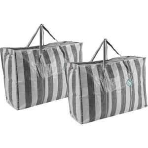 Extra Grote Big Shopper met Rits - Weerbestendig Wastas Set van 2 - 90 Liter Boodschappentas/Reistas - 80% Gerecycled Polyester | Ideaal voor Verhuizen, Opslag, & Boodschappen (70x48x28 cm, max 20 kg)