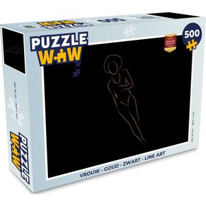 Puzzel Vrouw - Goud - Zwart - Line art - Legpuzzel - Puzzel 500 stukjes