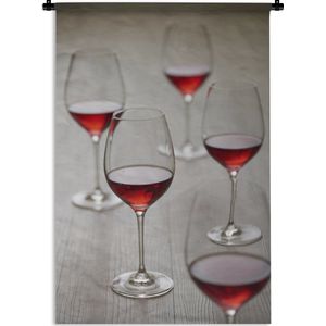 Wandkleed Rode wijn - Vijf mooie glazen rode wijn Wandkleed katoen 120x180 cm - Wandtapijt met foto XXL / Groot formaat!