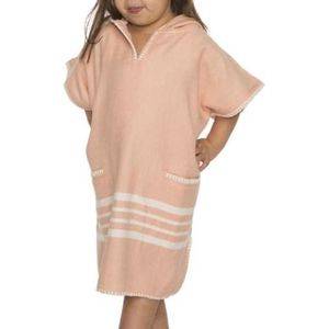 Kinder Strandponcho Hamam Melon - Leeftijd 4-5 jaar (104/110) - kinderponcho - badponcho - strandcape - badcape - jongens/meisjes/unisex pasvorm - poncho handdoek voor kinderen met capuchon - zwemponcho - badcape