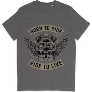 Heren en Dames T Shirt - Motorrijder - Born To Ride - Grijs - XXL