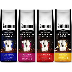 Bialetti Perfetto Moka Gemalen Koffie Proefpakket - 4 x 250 gram - Classico, Intenso, Delicato en Vaniglia